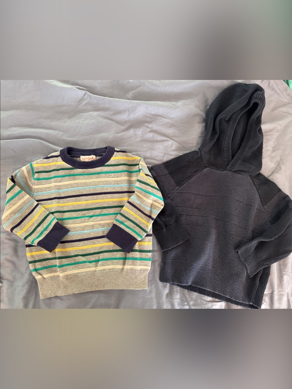 2 Cat & jack sweater Striped Crewneck and Navy Hoodie